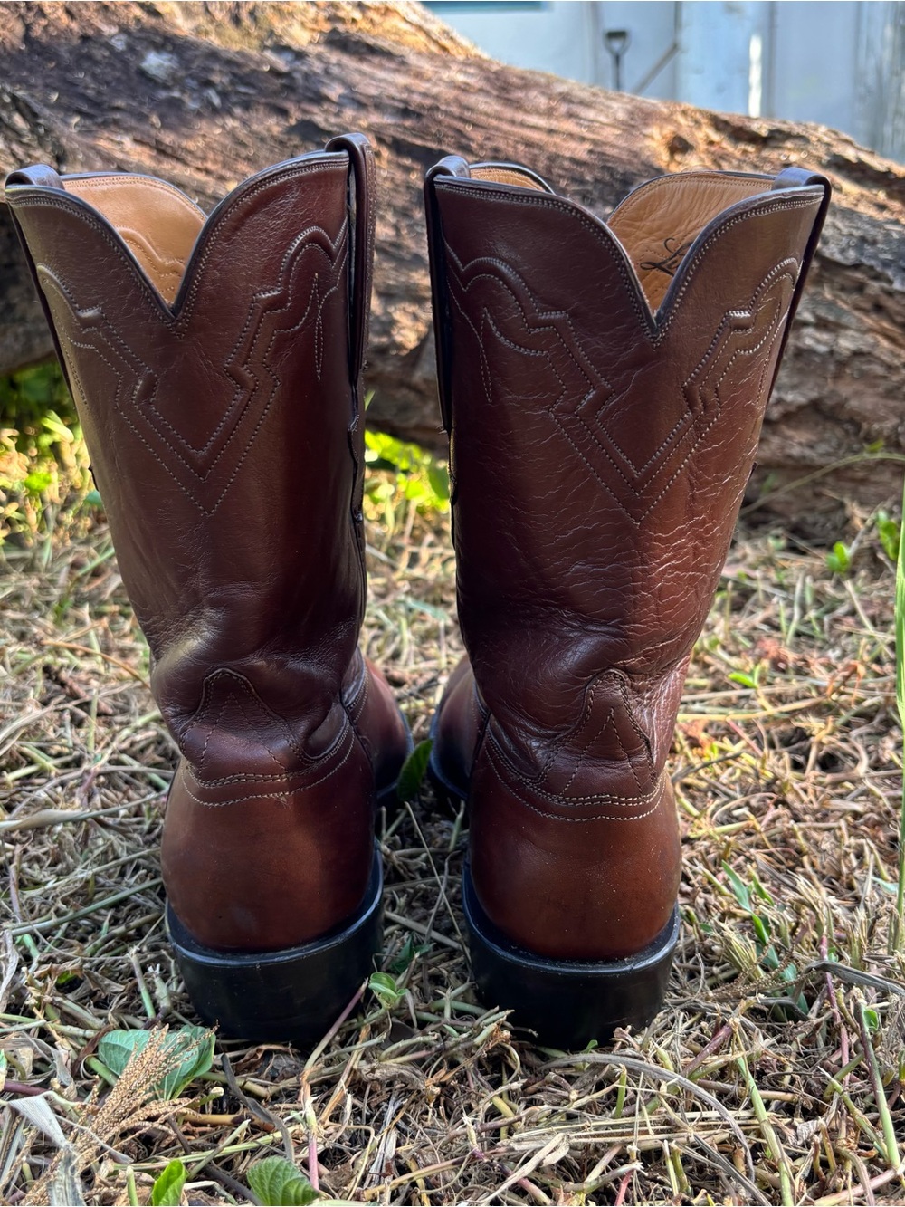 Size 10.5 - Lucchese Classics Leather Roper Boots Cognac Brown Cowboy L0208 - Picture 7 of 10
